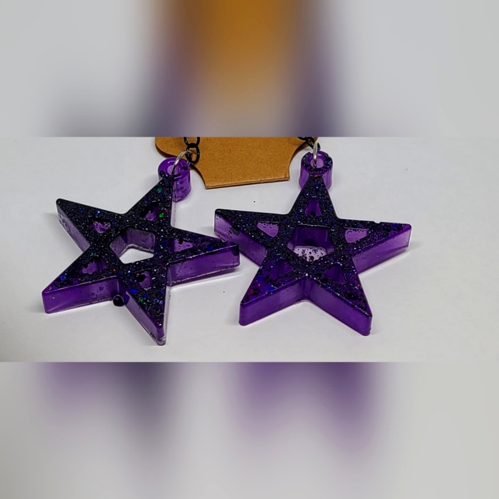 Purple with Black Glitter Star Earrings